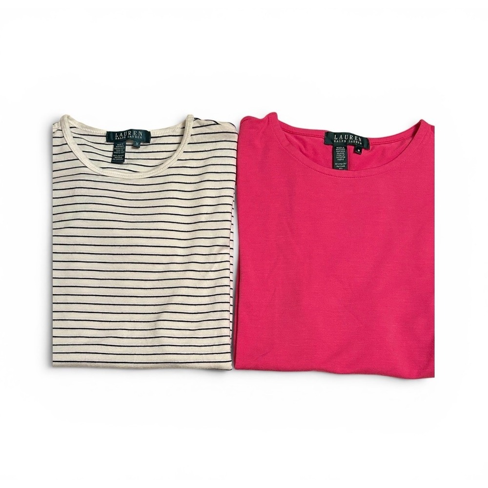 Lauren Ralph Lauren Women's Medium Tee Shirt Bundle Pink Striped Short Sleeve